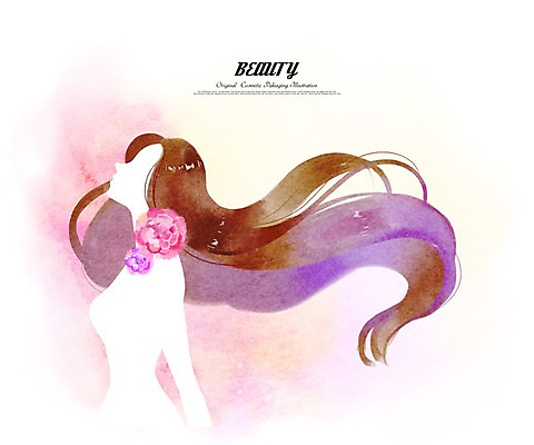 클립아트 PSD 긴머리 헤어스타일 여자 꽃잎 일러스트 수채화 한명 성인 뷰티 머리손질 국내일러스트 1 꽃 사람 파일형식