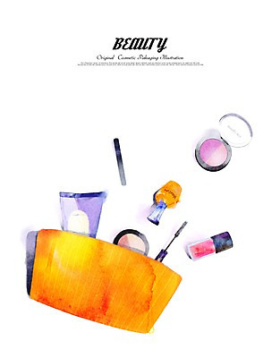 클립아트 PSD 일러스트 수채화 사람없음 화장 뷰티 화장품 화장용품 볼터치 마스카라 매니큐어 립틴트 파우치 국내일러스트 가방 미용용품 파일형식