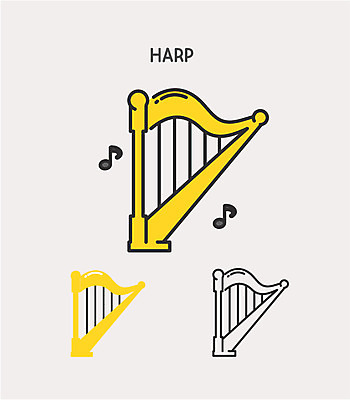 클립아트 아이콘 악기 음표 사람없음 하프 2D아이콘 AI파일 기호 음악 현악기 파일형식 벡터