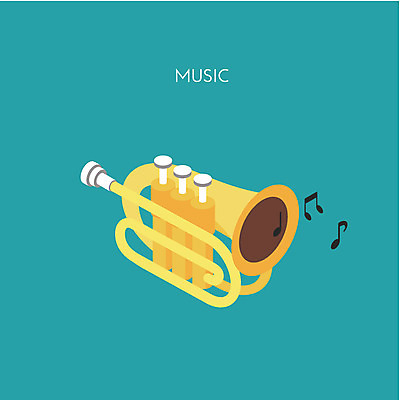 클립아트 아이콘 악기 음표 사람없음 트럼펫 아이소메트릭 2D아이콘 AI파일 기호 음악 금관악기 파일형식 벡터