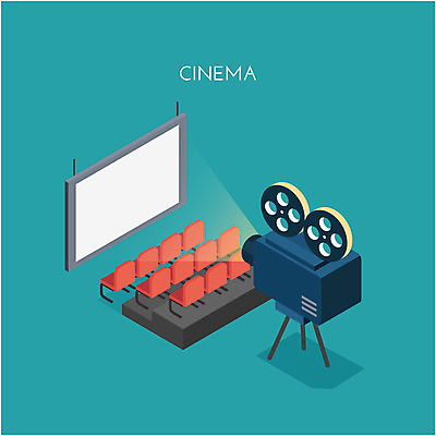 클립아트 아이콘 문화 사람없음 영화관 영상기 아이소메트릭 영화감상 2D아이콘 AI파일 감상 극장 영화 파일형식 벡터