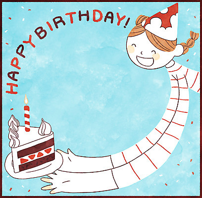 PSD 여자 어린이 일러스트 프레임 한명 고깔모자 생일파티 생일 생일케이크 생일축하 생일카드 생일초 국내일러스트 모자_잡화 1 기념일 초 카드_감사 사람 케이크 축하 파일형식