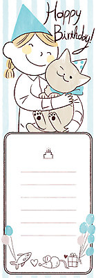 PSD 여자 어린이 일러스트 프레임 한명 고양이 고깔모자 생일파티 생일 생일축하 풍선 생일선물 생일카드 국내일러스트 모자_잡화 1 기념일 포유류 카드_감사 선물 사람 반려동물 축하 파일형식