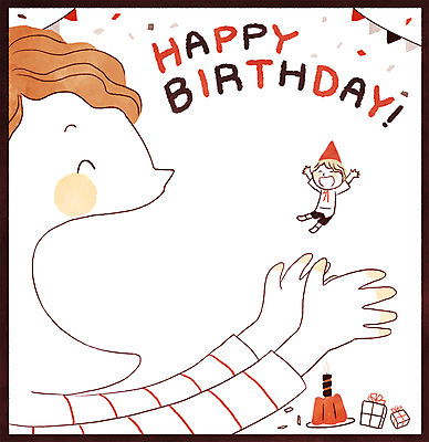 PSD 남자 어린이 일러스트 프레임 성인 두명 고깔모자 생일파티 생일 생일케이크 생일축하 생일선물 생일카드 생일초 국내일러스트 모자_잡화 기념일 초 카드_감사 선물 사람 케이크 축하 파일형식