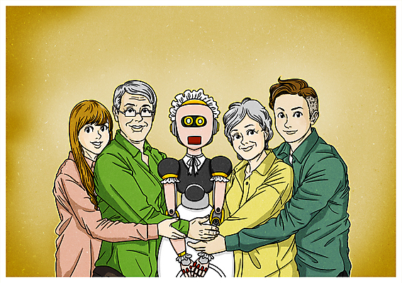 PSD 여자 노년 남자 일러스트 미래 여러명 성인 기계 만화 로봇 가족사진 가정부 4차산업 단체사진 미래산업 AI_인공지능 국내일러스트 직업 산업 다수 컨셉 가족 사람 기념사진 파일형식