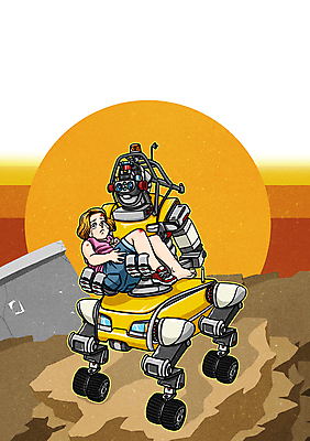 PSD 여자 어린이 일러스트 미래 한명 기계 구출 만화 로봇 4차산업 미래산업 AI_인공지능 국내일러스트 1 산업 컨셉 사람 도움 파일형식