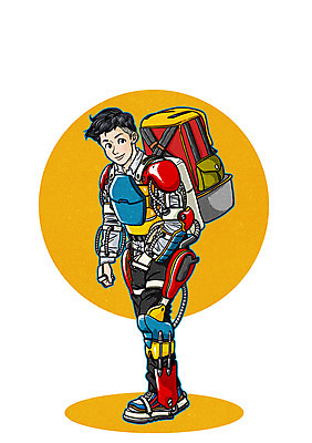 PSD 남자 일러스트 배낭 미래 한명 성인 기계 만화 로봇 4차산업 미래산업 AI_인공지능 국내일러스트 1 산업 컨셉 가방 사람 파일형식