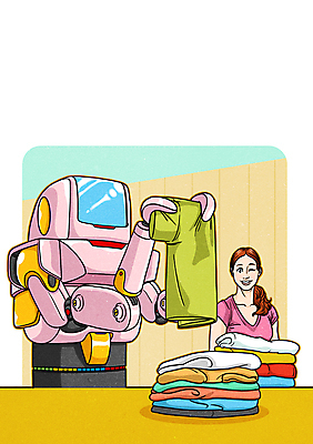 PSD 여자 가사 일러스트 미래 한명 성인 기계 빨래 만화 로봇 빨래개기 4차산업 미래산업 AI_인공지능 국내일러스트 1 산업 컨셉 모션 사람 파일형식