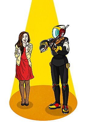 PSD 여자 연주 일러스트 미래 한명 성인 기계 만화 로봇 바이올린 바이올린활 4차산업 미래산업 AI_인공지능 국내일러스트 1 산업 음악 컨셉 현악기 사람 파일형식