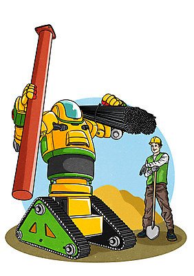 PSD 남자 일러스트 미래 건설업 한명 성인 기계 건설현장 만화 삽 로봇 건설자재 4차산업 미래산업 AI_인공지능 국내일러스트 1 산업 컨셉 사람 파일형식