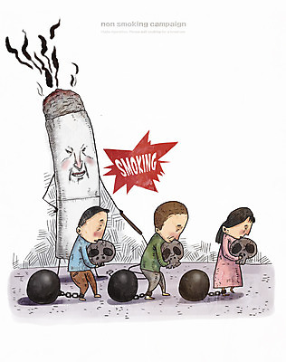 PSD 여자 남자 캠페인 일러스트 해골 흡연 담배 성인 세명 금연 노예 족쇄 국내일러스트 뼈 사람 사회이슈 파일형식
