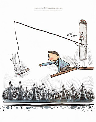 PSD 남자 캠페인 일러스트 해골 흡연 담배 한명 성인 낚싯대 금연 미끼 함정 국내일러스트 1 뼈 사람 낚시용품 사회이슈 파일형식