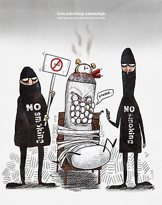 PSD 남자 캠페인 일러스트 흡연 담배 성인 두명 자명종 폭탄 금연 금연표지판 국내일러스트 시계 사람 알람 표지판 폭발물 사회이슈 파일형식