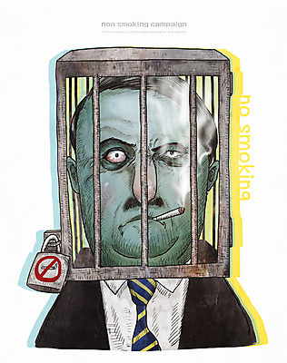 PSD 남자 캠페인 일러스트 자물쇠 흡연 담배 한명 성인 감옥 금연 철장 국내일러스트 1 사람 사회이슈 파일형식