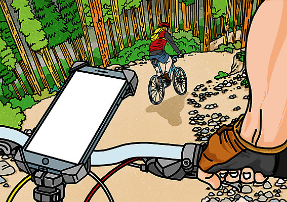 PSD 나무 남자 일러스트 성인 두명 스마트폰 자전거 공백 숲속 배경삽화 산악자전거 1인칭시점 국내일러스트 식물 시선 사람 핸드폰 스마트기기 바이크 숲 파일형식