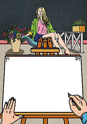 PSD 모델 여자 화분 일러스트 한명 성인 연필 공백 스케치북 이젤 배경삽화 1인칭시점 국내일러스트 1 시선 학용품 사람 필기구 미술도구 파일형식