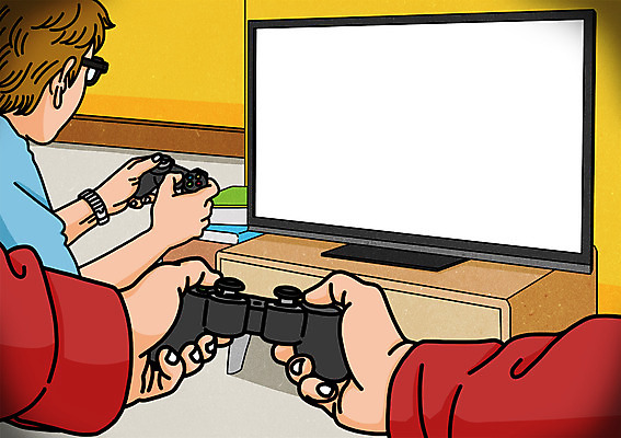 PSD 남자 일러스트 성인 두명 텔레비전 공백 조이스틱 배경삽화 1인칭시점 국내일러스트 시선 사람 전자제품 게임기 파일형식