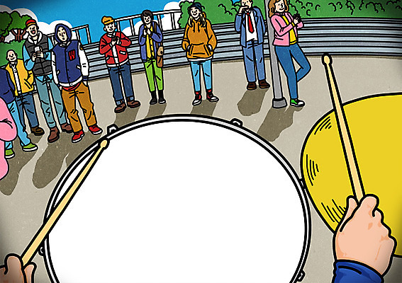 주간 PSD 여자 남자 일러스트 거리 여러명 성인 야외 공백 드럼 드럼스틱 배경삽화 1인칭시점 국내일러스트 자연요소 시선 다수 타악기 사람 파일형식