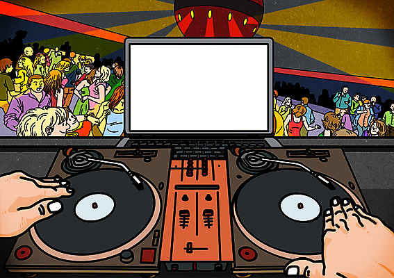 PSD 여자 남자 일러스트 여러명 성인 공백 레코드 DJ 클럽 턴테이블 배경삽화 1인칭시점 국내일러스트 시선 다수 사람 음반 파일형식