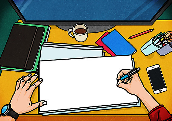 PSD 손 종이 일러스트 신체부위 스마트폰 펜 모니터 공백 커피잔 연필꽂이 배경삽화 1인칭시점 국내일러스트 시선 커피 문구용품 잔 사람 핸드폰 스마트기기 컴퓨터 필기구 파일형식