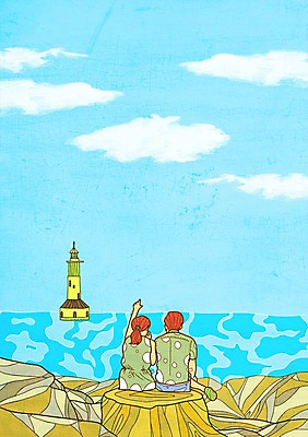 주간 PSD 구름 커플 여자 남자 바다 데이트 일러스트 등대 사랑 야외 두명 바위 국내일러스트 자연요소 감정 관계 사람 돌_바위 파일형식