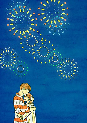 PSD 커플 여자 남자 데이트 일러스트 안기 불꽃놀이 사랑 야외 두명 야간 국내일러스트 자연요소 감정 관계 모션 놀이 사람 파일형식