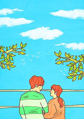 주간 PSD 구름 커플 여자 남자 데이트 일러스트 사랑 야외 두명 팔짱 나뭇가지 국내일러스트 자연요소 나무 감정 관계 모션 사람 파일형식