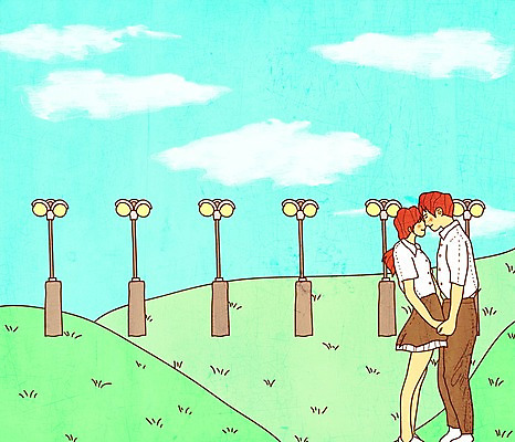 주간 PSD 구름 커플 공원 여자 남자 가로등 데이트 일러스트 키스 사랑 야외 두명 손잡기 국내일러스트 자연요소 공공시설 감정 관계 모션 사람 애정표현 파일형식