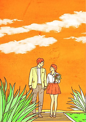 주간 PSD 구름 커플 여자 남자 꽃다발 데이트 일러스트 사랑 야외 두명 손잡기 풀잎 국내일러스트 자연요소 꽃 감정 잎 관계 모션 사람 풀_식물 파일형식