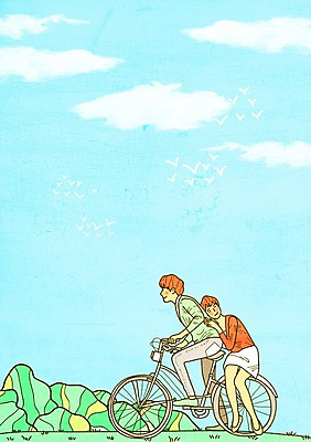 주간 PSD 구름 커플 여자 남자 데이트 일러스트 사랑 야외 두명 자전거 기댐 국내일러스트 자연요소 감정 관계 모션 사람 바이크 파일형식