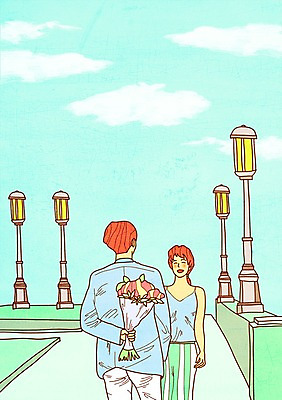 주간 PSD 구름 커플 여자 남자 꽃다발 프로포즈 가로등 데이트 일러스트 사랑 야외 두명 국내일러스트 자연요소 공공시설 꽃 감정 관계 사람 파일형식