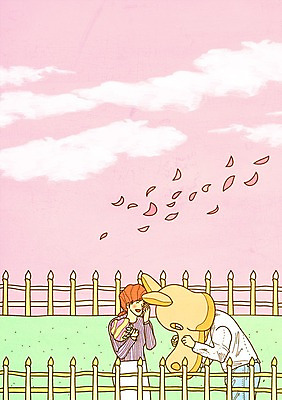 주간 PSD 구름 커플 여자 남자 꽃 데이트 일러스트 사랑 이벤트 야외 두명 울타리 인형탈 국내일러스트 자연요소 식물 감정 관계 사람 담장 탈 파일형식