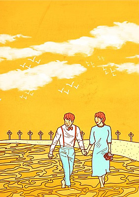 주간 PSD 구름 커플 여자 남자 꽃다발 데이트 일러스트 사랑 해변 야외 두명 손잡기 일몰 국내일러스트 자연요소 꽃 감정 바다 관계 모션 사람 노을 파일형식