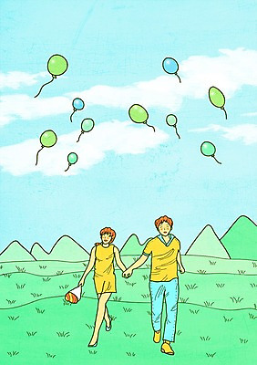 주간 PSD 커플 여자 남자 꽃다발 데이트 일러스트 산 사랑 이벤트 잔디 야외 두명 손잡기 풍선 국내일러스트 자연요소 식물 꽃 감정 관계 모션 사람 파일형식