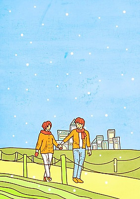 PSD 커플 여자 남자 겨울 데이트 일러스트 사랑 빌딩 두명 손잡기 산책 눈 국내일러스트 자연요소 계절 감정 관계 모션 날씨 휴식 사람 건물 파일형식