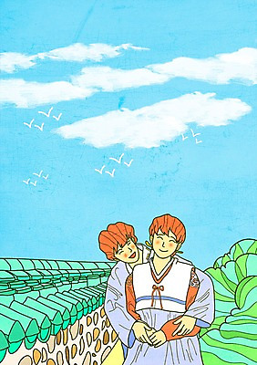 주간 PSD 구름 커플 여자 남자 데이트 일러스트 사랑 야외 두명 백허그 기와담장 국내일러스트 자연요소 감정 관계 포옹 기와 사람 담장 파일형식