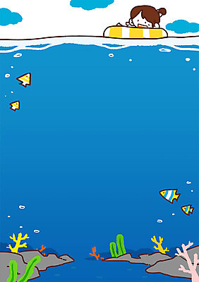 PSD 여자 어린이 바다 일러스트 물놀이 한명 여름휴가 바캉스 바닷속 열대어 튜브 국내일러스트 1 놀이 휴가 어류 사람 수중 파일형식 여름_계절