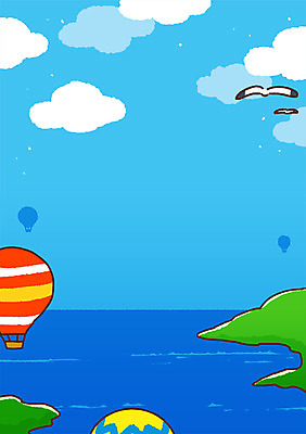 PSD 구름 바다 일러스트 갈매기 사람없음 여름휴가 바캉스 열기구 국내일러스트 자연요소 항공교통 조류 휴가 파일형식 여름_계절