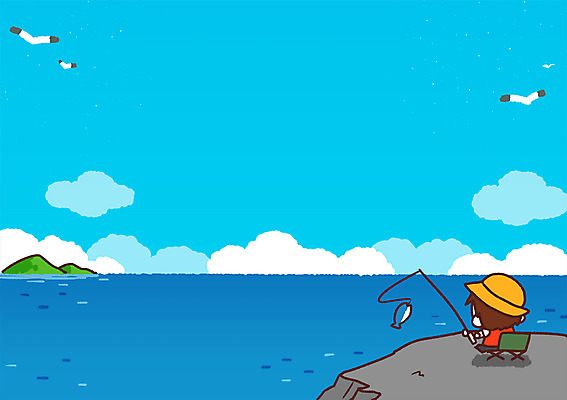 PSD 남자 어린이 바다 일러스트 갈매기 어류 한명 여름휴가 바캉스 낚싯대 바다낚시 국내일러스트 1 조류 낚시 휴가 사람 수중동물 낚시용품 파일형식 여름_계절