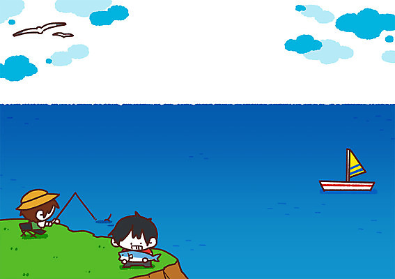 PSD 구름 남자 어린이 바다 일러스트 갈매기 어류 두명 여름휴가 바캉스 바다낚시 선박 국내일러스트 자연요소 수상교통 조류 낚시 휴가 사람 수중동물 파일형식 여름_계절