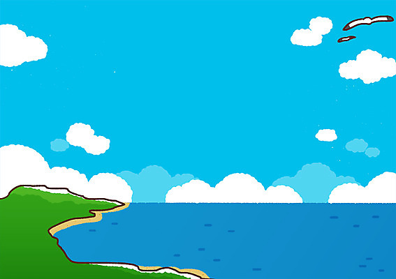 PSD 구름 바다 섬 일러스트 갈매기 사람없음 여름휴가 바캉스 국내일러스트 자연요소 조류 휴가 파일형식 여름_계절