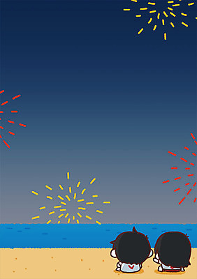 PSD 여자 남자 어린이 바다 일러스트 불꽃놀이 야외 두명 여름휴가 바캉스 야간 국내일러스트 자연요소 놀이 휴가 사람 파일형식 여름_계절
