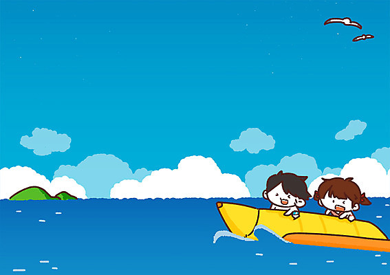 PSD 구름 여자 남자 어린이 바다 일러스트 갈매기 두명 여름휴가 바캉스 바나나보트 국내일러스트 자연요소 조류 휴가 사람 보트 파일형식 여름_계절