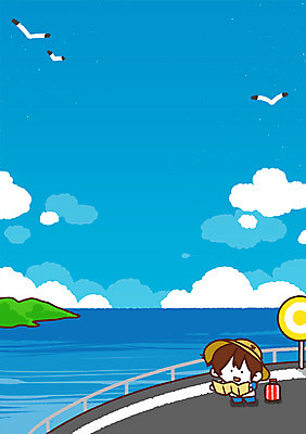 PSD 구름 남자 도로 어린이 바다 지도 일러스트 갈매기 한명 여름휴가 바캉스 국내일러스트 자연요소 1 길 교통시설 조류 휴가 사람 파일형식 여름_계절