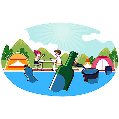 주간 나무 여자 남자 일러스트 술병 산 텐트 성인 야외 두명 여름 여름휴가 바캉스 강 예절 쓰레기 종이컵 캠핑장 페트병 국내일러스트 AI파일 자연요소 식물 계절 병_용기 휴가 주류 캠핑도구 사람 컵 캠핑 일회용 병_담는 파일형식 벡터 여름_계절