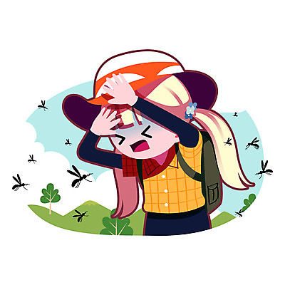 주간 여자 일러스트 배낭 산 한명 성인 야외 여름 여름휴가 바캉스 등산 예절 벌레 등산객 모기 국내일러스트 AI파일 자연요소 1 계절 곤충 가방 휴가 사람 트래킹 해충 파일형식 벡터 여름_계절
