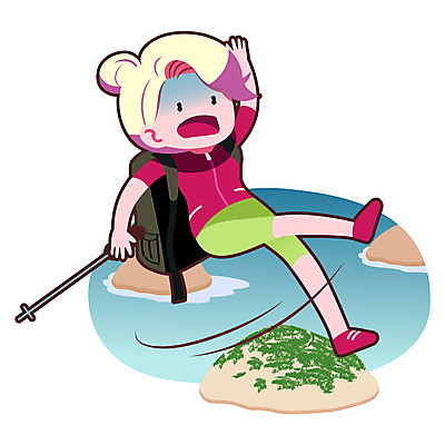 주간 여자 일러스트 배낭 이끼 한명 성인 야외 여름 여름휴가 바캉스 돌_바위 예절 미끄러짐 등산객 국내일러스트 AI파일 자연요소 1 계절 가방 모션 휴가 사람 등산 파일형식 벡터 여름_계절