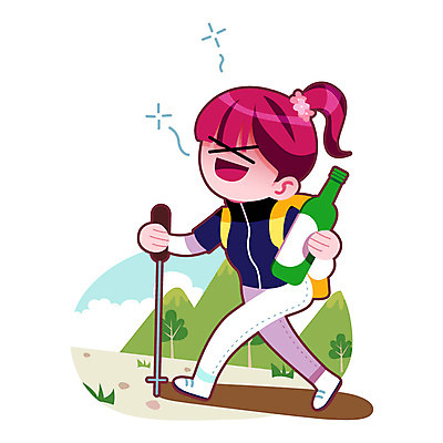 주간 나무 여자 일러스트 술병 산 한명 성인 야외 여름 여름휴가 바캉스 등산 예절 등산객 만취 국내일러스트 AI파일 자연요소 식물 1 계절 병_용기 휴가 주류 사람 트래킹 술취함 파일형식 벡터 여름_계절