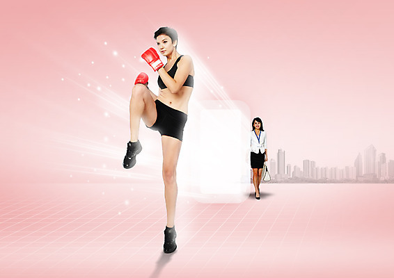 전신 PSD 서양인 편집 편집이미지 여자 서기 빌딩 20대 성인 두명 빛 운동복 운동 한국인 권투글러브 비즈니스우먼 탱크톱 킥복싱 이미지편집 외국인 옷 상의 비즈니스 모션 건강 사람 동양인 청년 건물 권투 글러브 직장인 파일형식