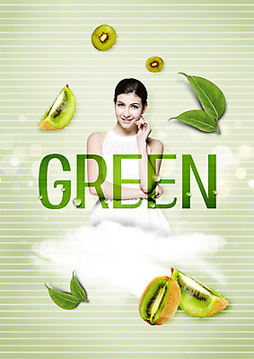 PSD 서양인 구름 편집 편집이미지 여자 음식 단면 나뭇잎 키위 한명 웃음 상반신 20대 성인 이미지편집 자연요소 외국인 1 잎 과일 표정 사람 청년 파일형식